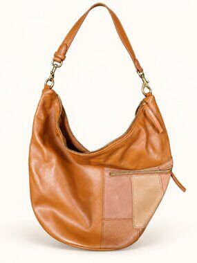 Universal Thread Tan Patchwork Hobo Shoulder Bag Faux Leather Slouchy Zip Purse